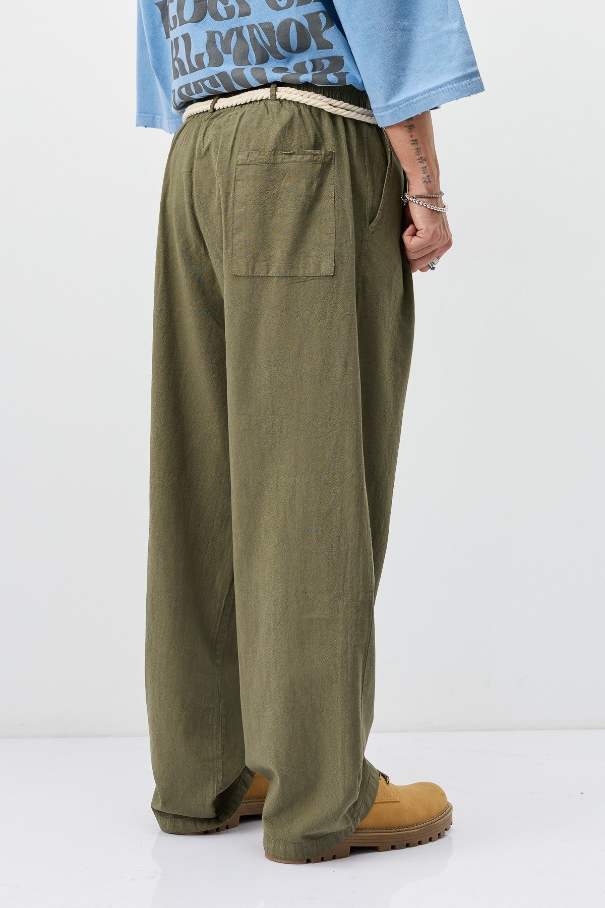 Oversized Linen Pants with Detailed Belt
