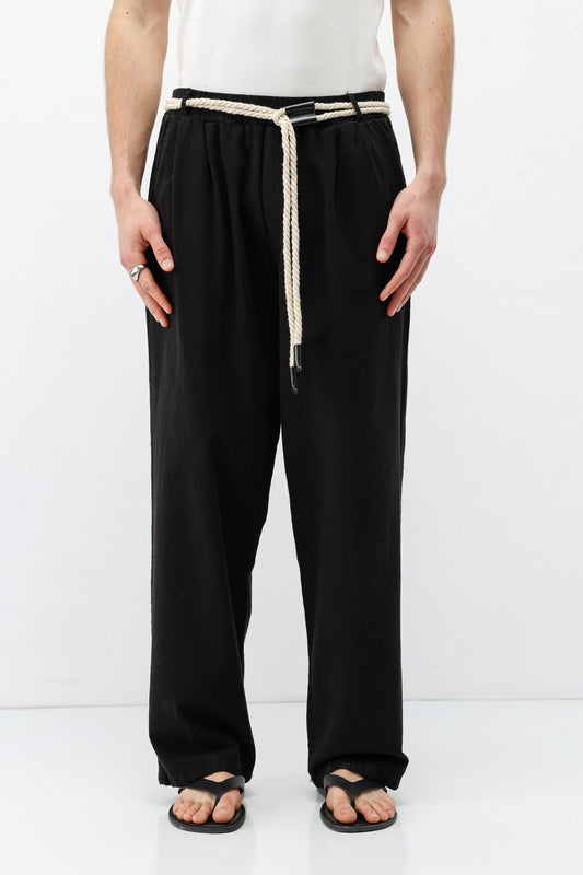 Oversized Linen Pants with Detailed Belt