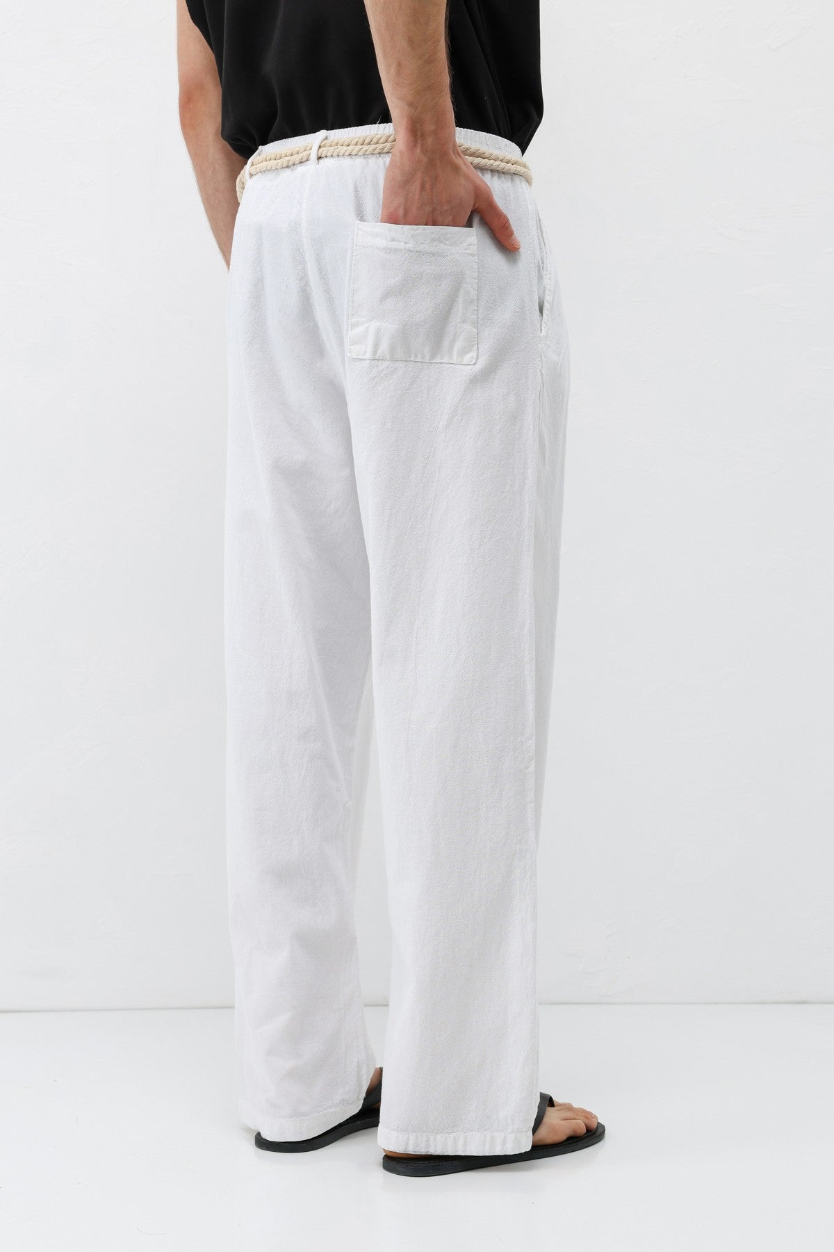 Oversized Linen Pants with Detailed Belt