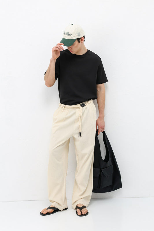 Oversized Linen Pants with Detailed Belt