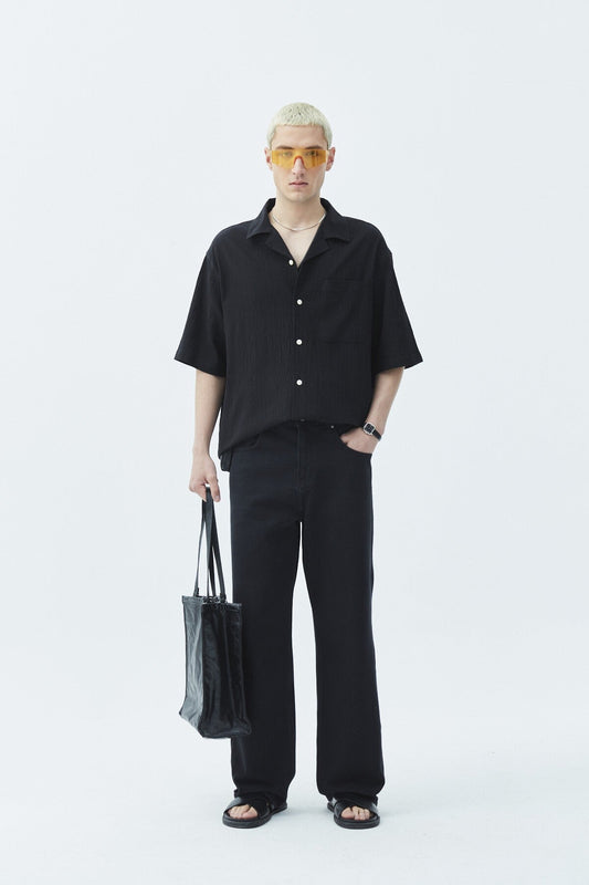 Oversized Short-Sleeve Linen Shirt with Pockets