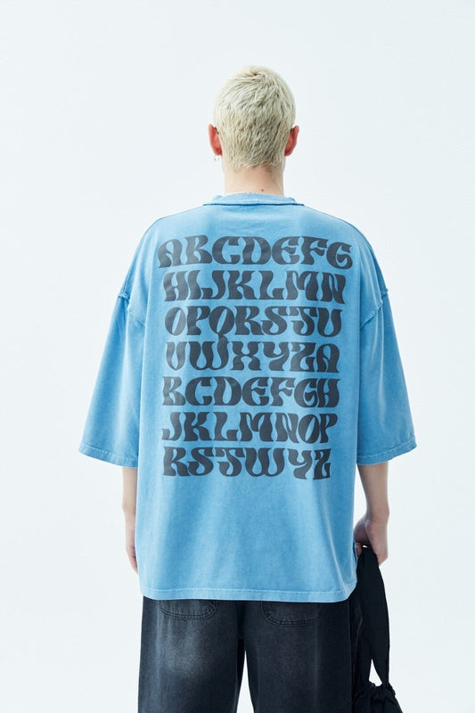 Oversized T-Shirt with Back Print (Pre-Washed) - Light Blue