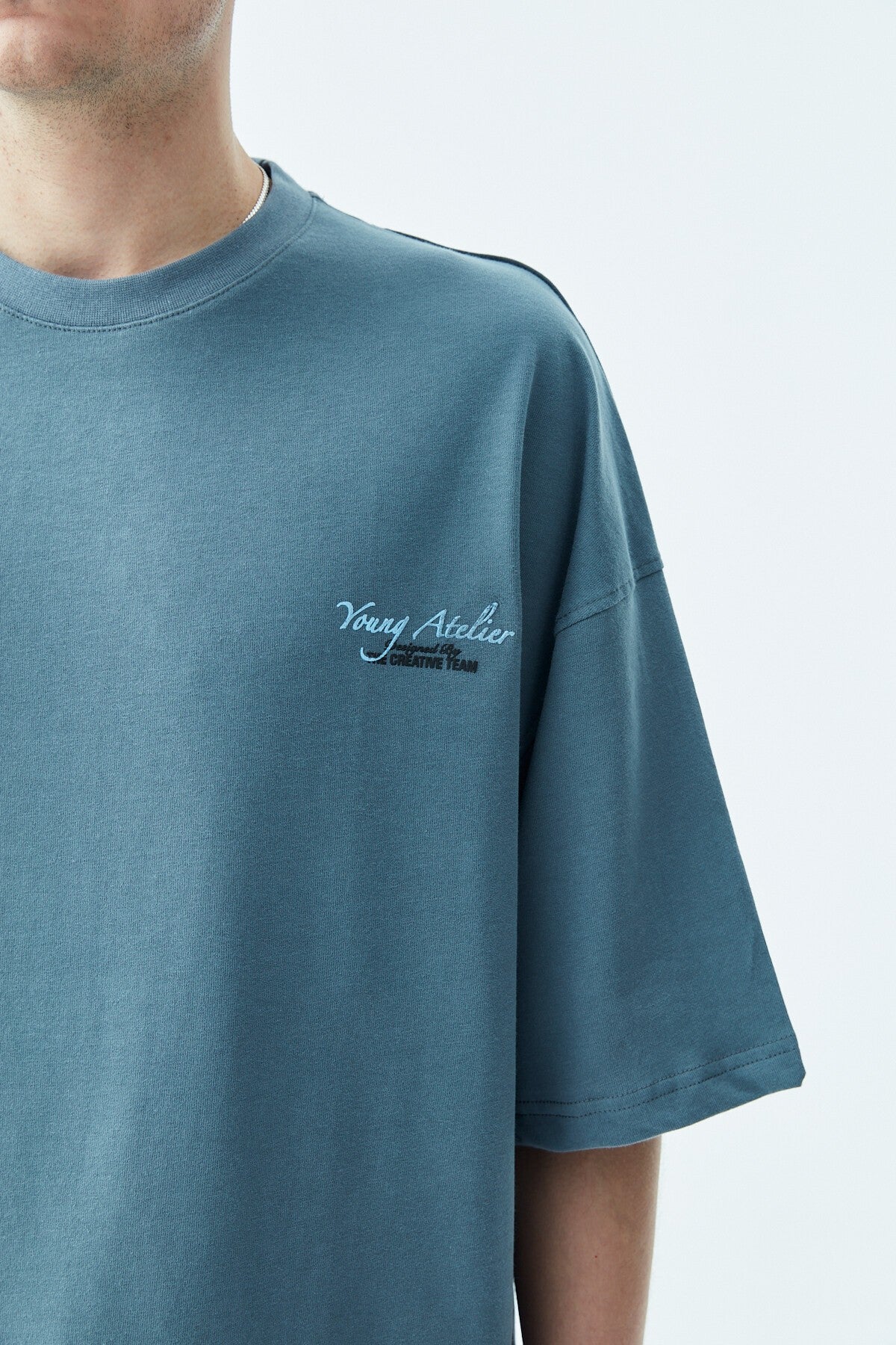 Oversized T-Shirt with Print—Light Gray