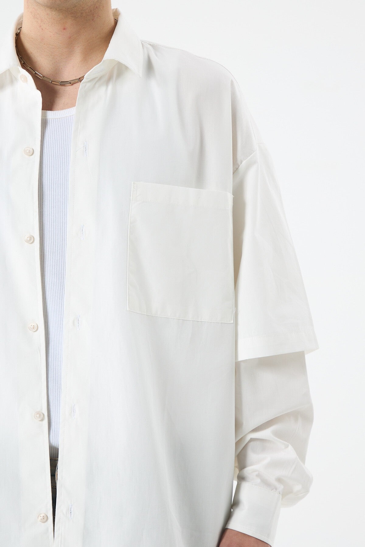 Oversized Long-Sleeve Shirt with Double-Sleeve Detail