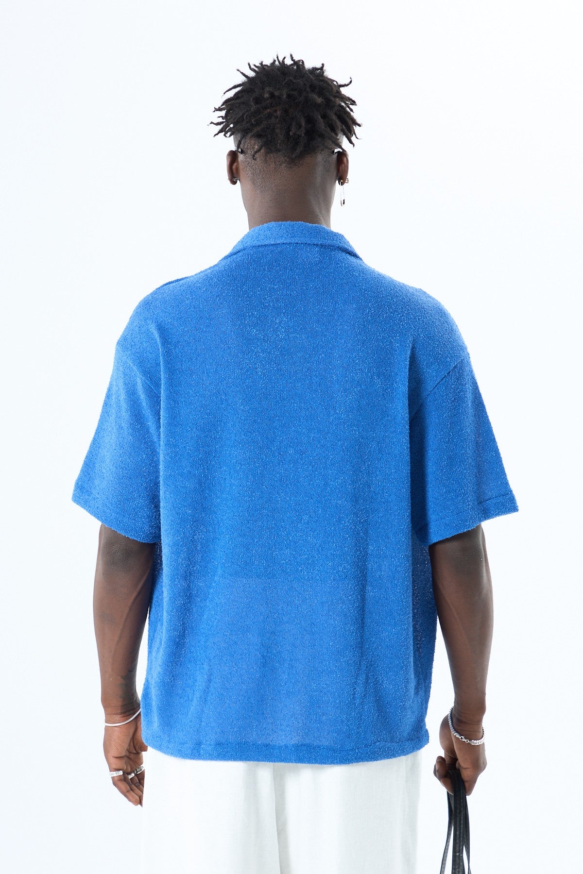 Oversized Towel-Weave Short-Sleeve Single-Pocket Shirt