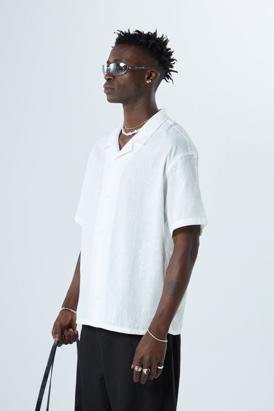 Oversized Linen Shirt with Embroidery Details