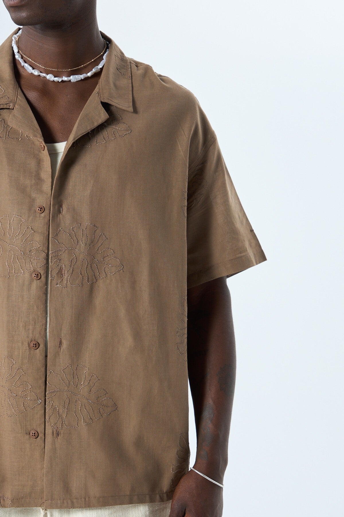 Oversized Linen Shirt with Embroidery Details