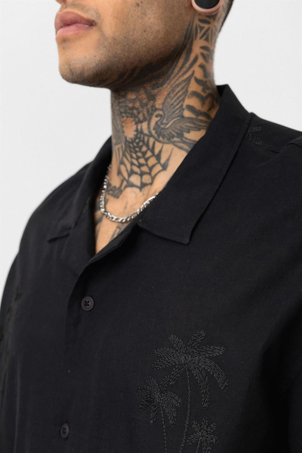Oversized Short-Sleeve Shirt with Embroidery Details