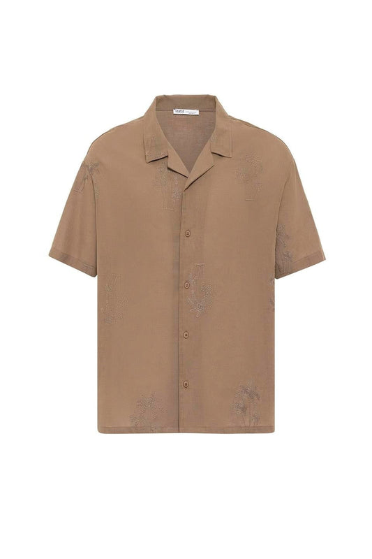 Oversized Short-Sleeve Shirt with Embroidery Details