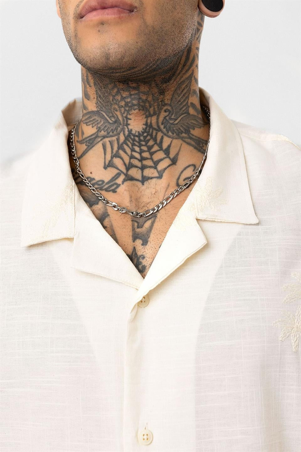 Oversized Short-Sleeve Shirt with Embroidery Details