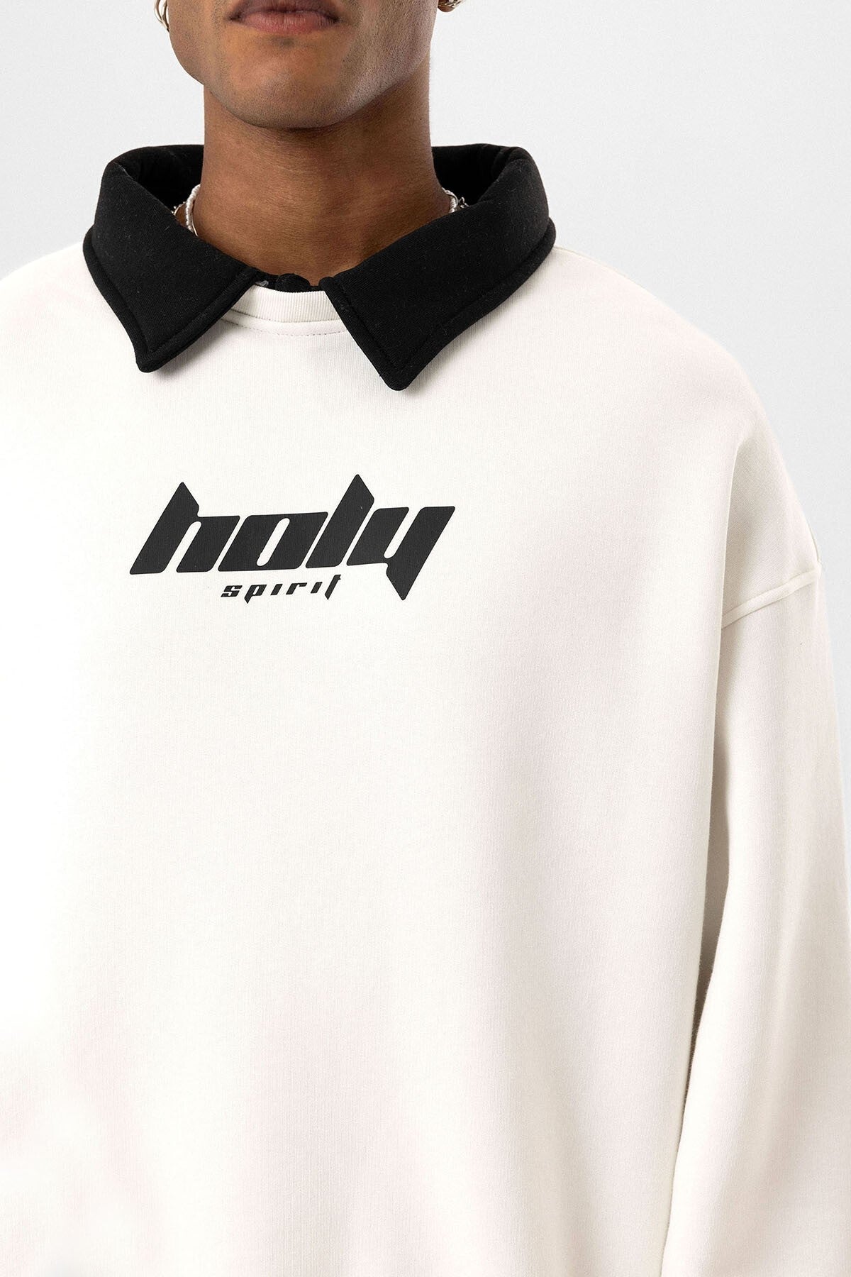 Oversized Printed Sweatshirt with a Polo Collar