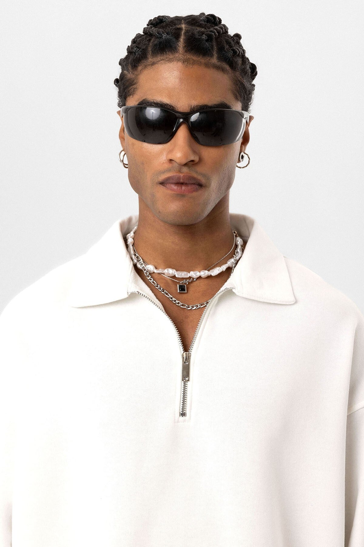 Basic Polo Neck Sweatshirt with Zipper Detail