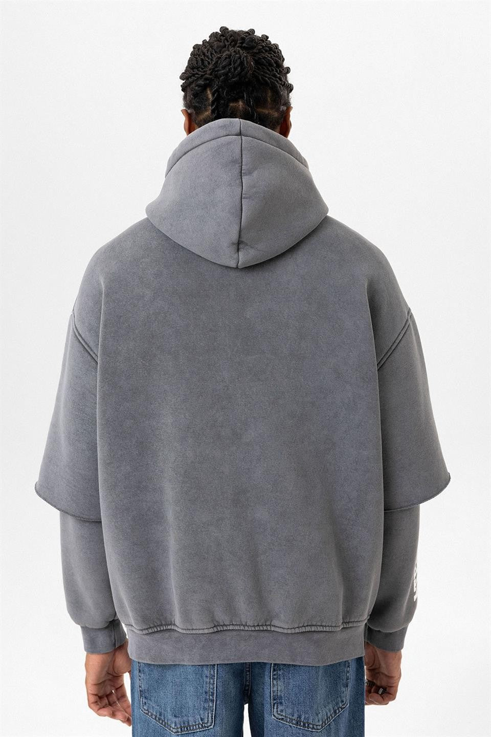 Oversized Hooded Sweatshirt with Double-Sleeve Detail (Washed)