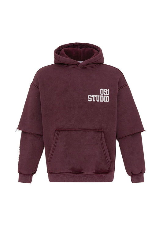 Oversized Hooded Sweatshirt with Double-Sleeve Detail (Washed)