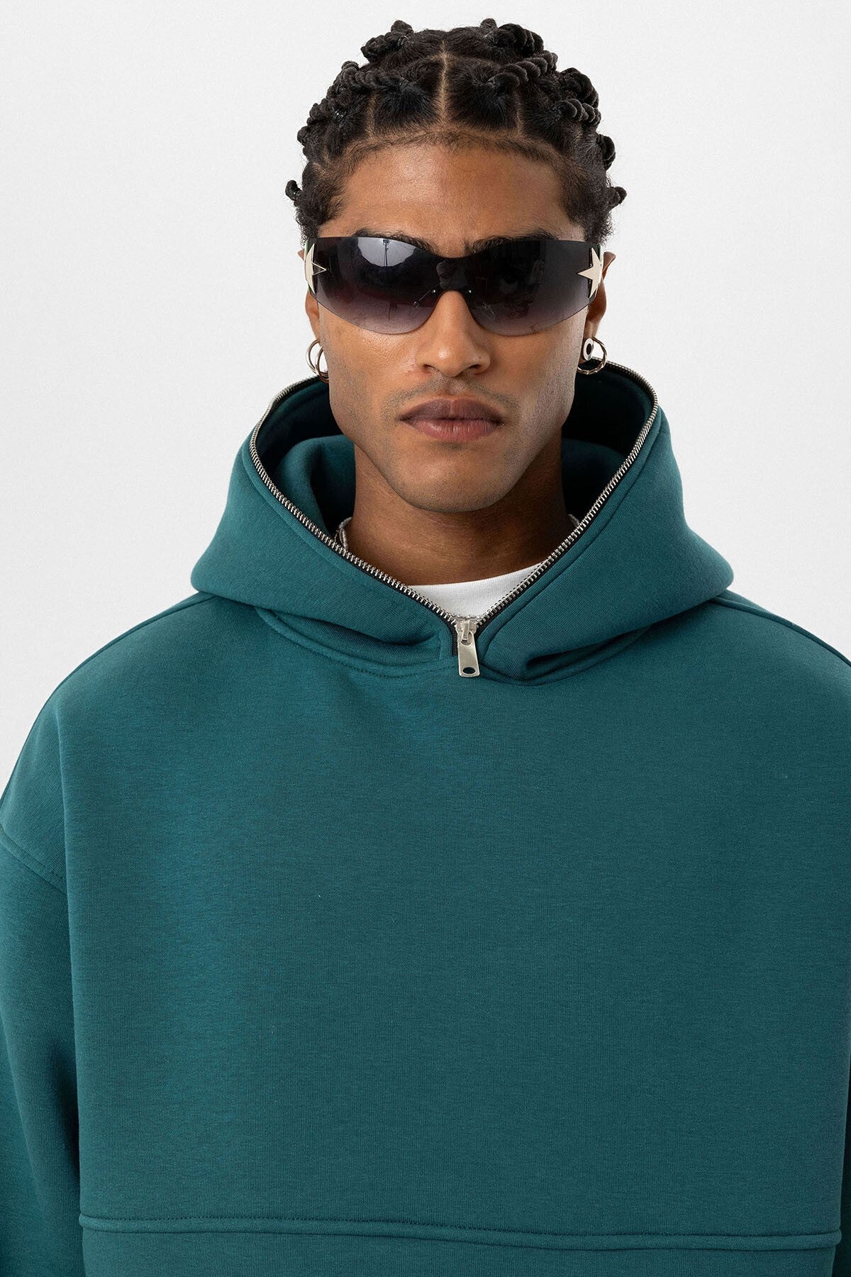 Hooded Sweatshirt with Double-Pocket Zipper Detail