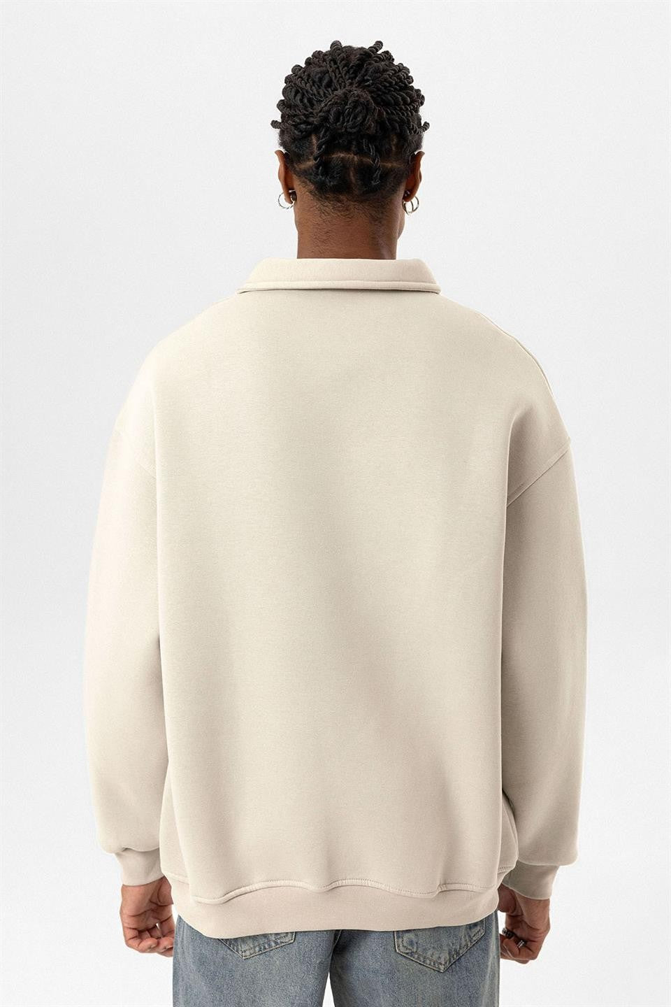 Oversized Printed Polo-Neck Sweatshirt