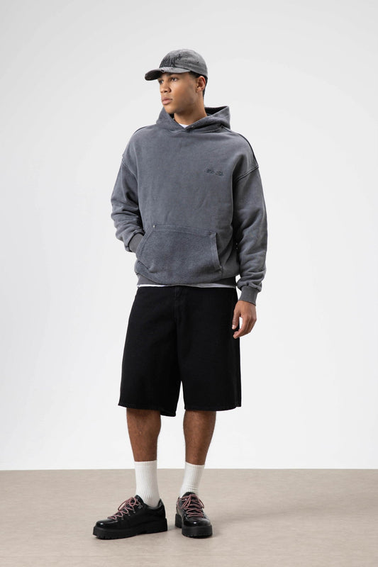 Oversized Washed Printed Hooded Sweatshirt