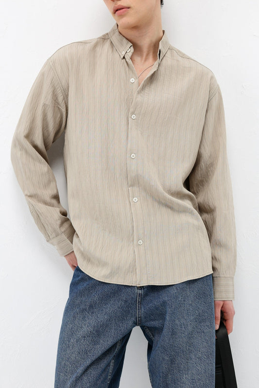 Oversized Shirt in Striped Lyocell Fabric
