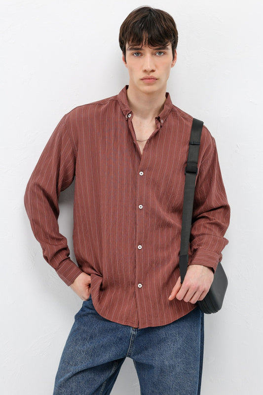 Oversized Shirt in Striped Lyocell Fabric