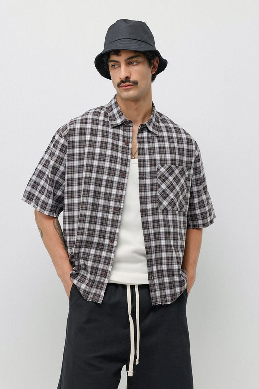 Boxy Fit Checkered Short-Sleeve Shirt