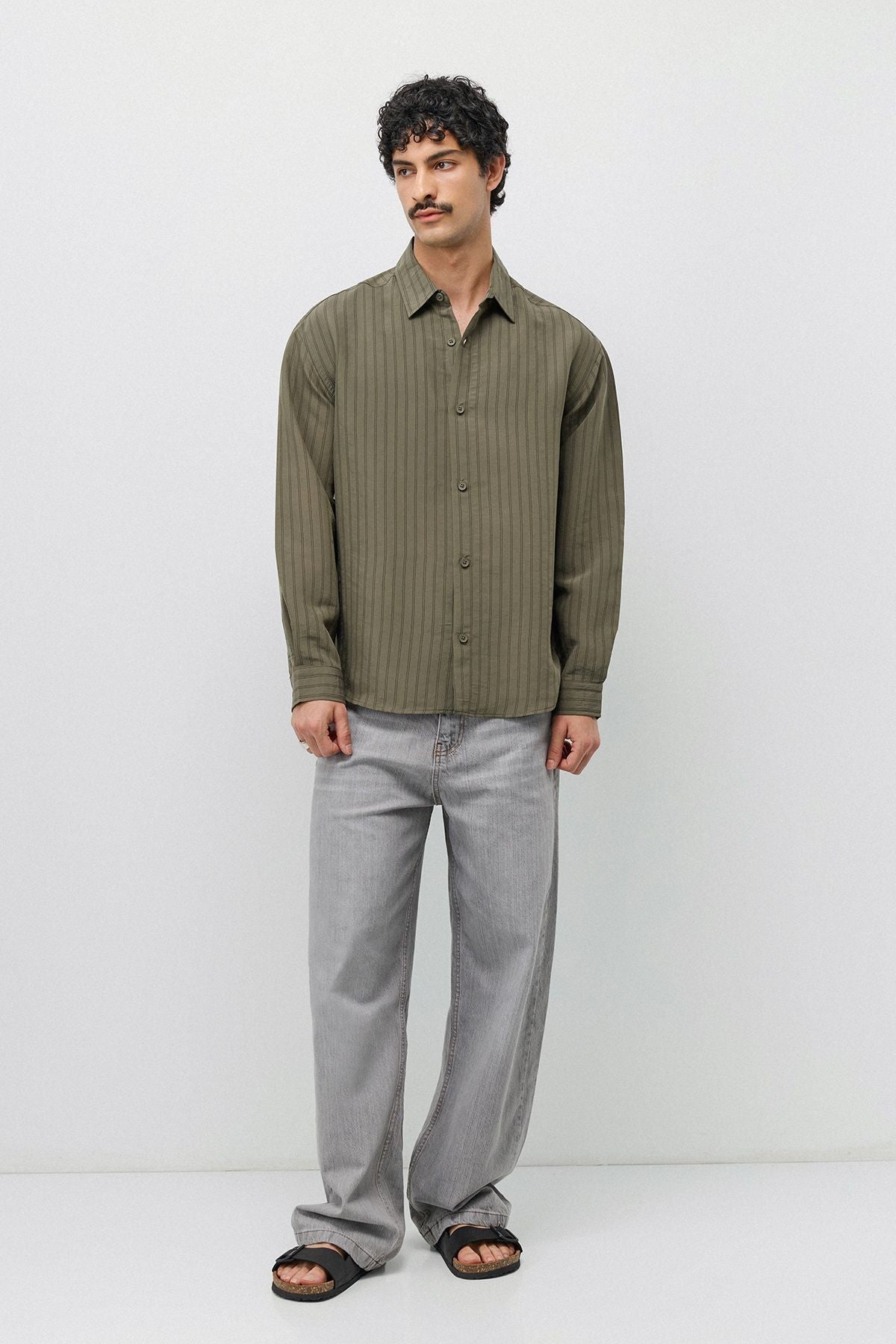 Oversized Shirt with a Modal Blend and Fine Stripes