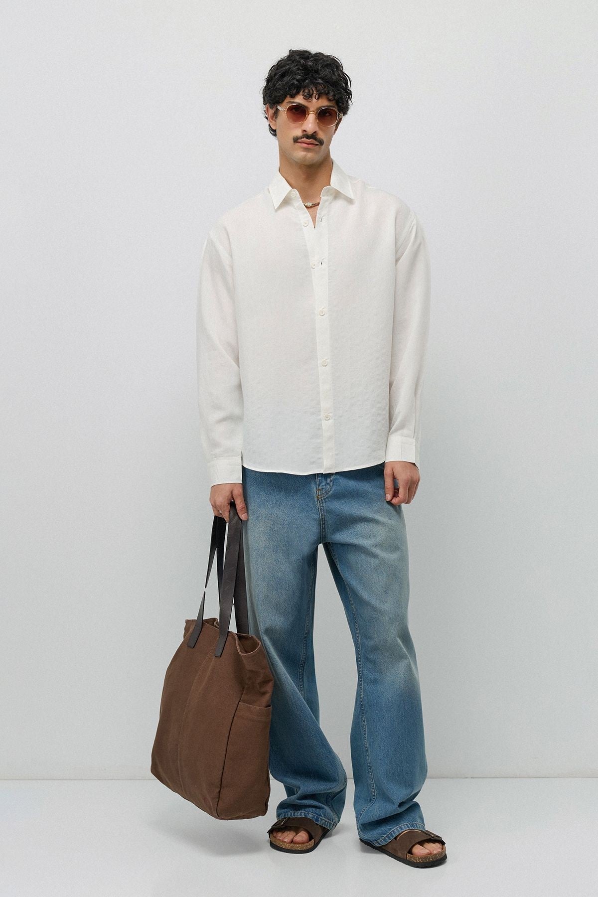 Oversized Shirt with a Modal Blend and Fine Stripes