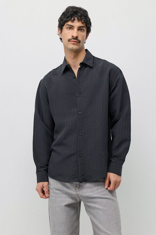 Oversized Shirt with a Modal Blend and Fine Stripes