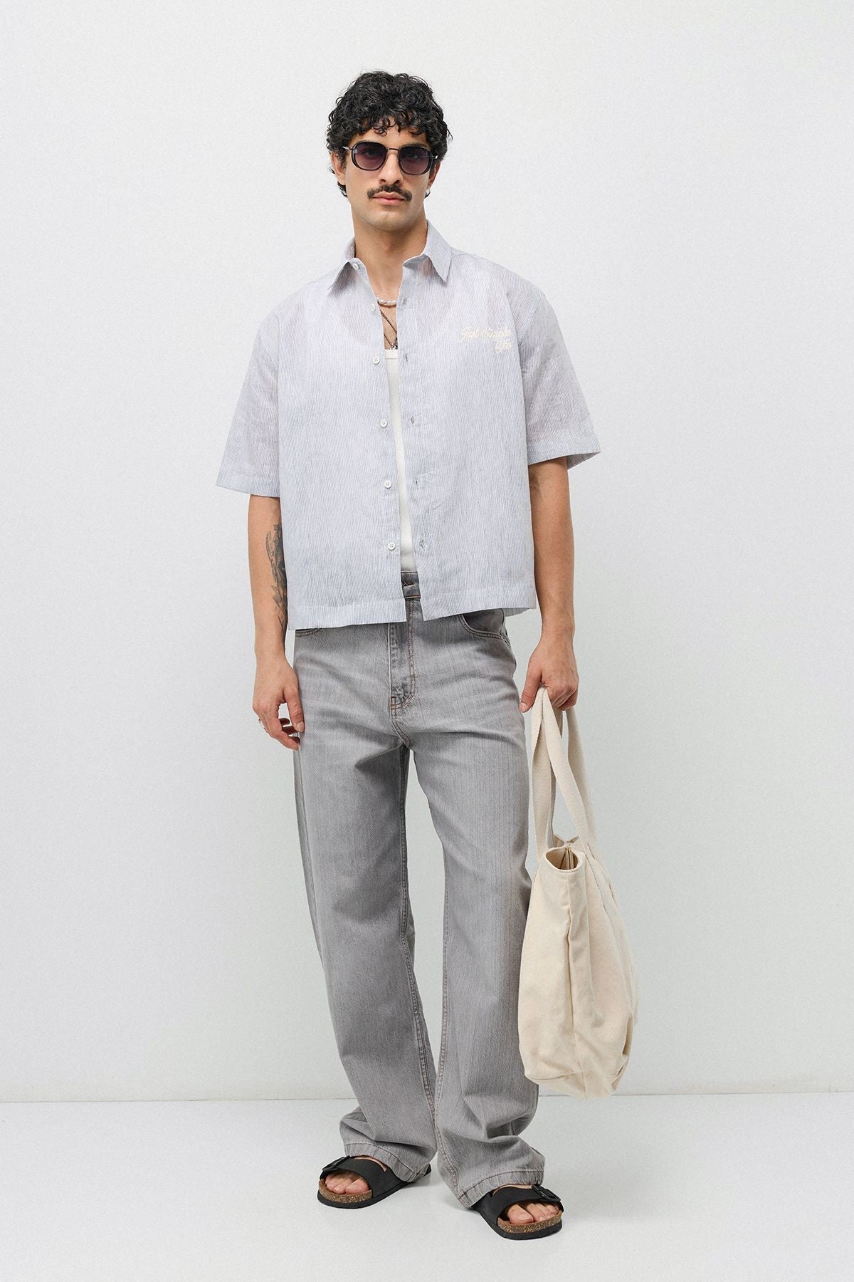 Embroidered Striped Box-Fit Shirt