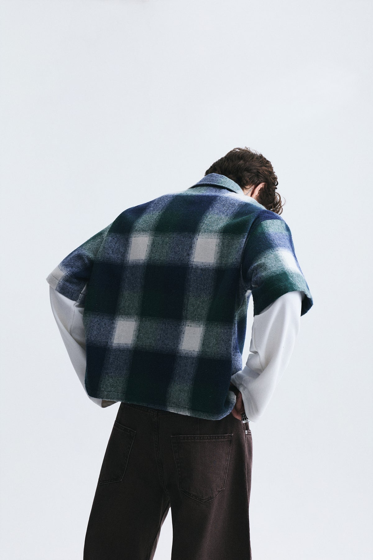 Boxy Fit Checkered Double-Sleeve Shirt
