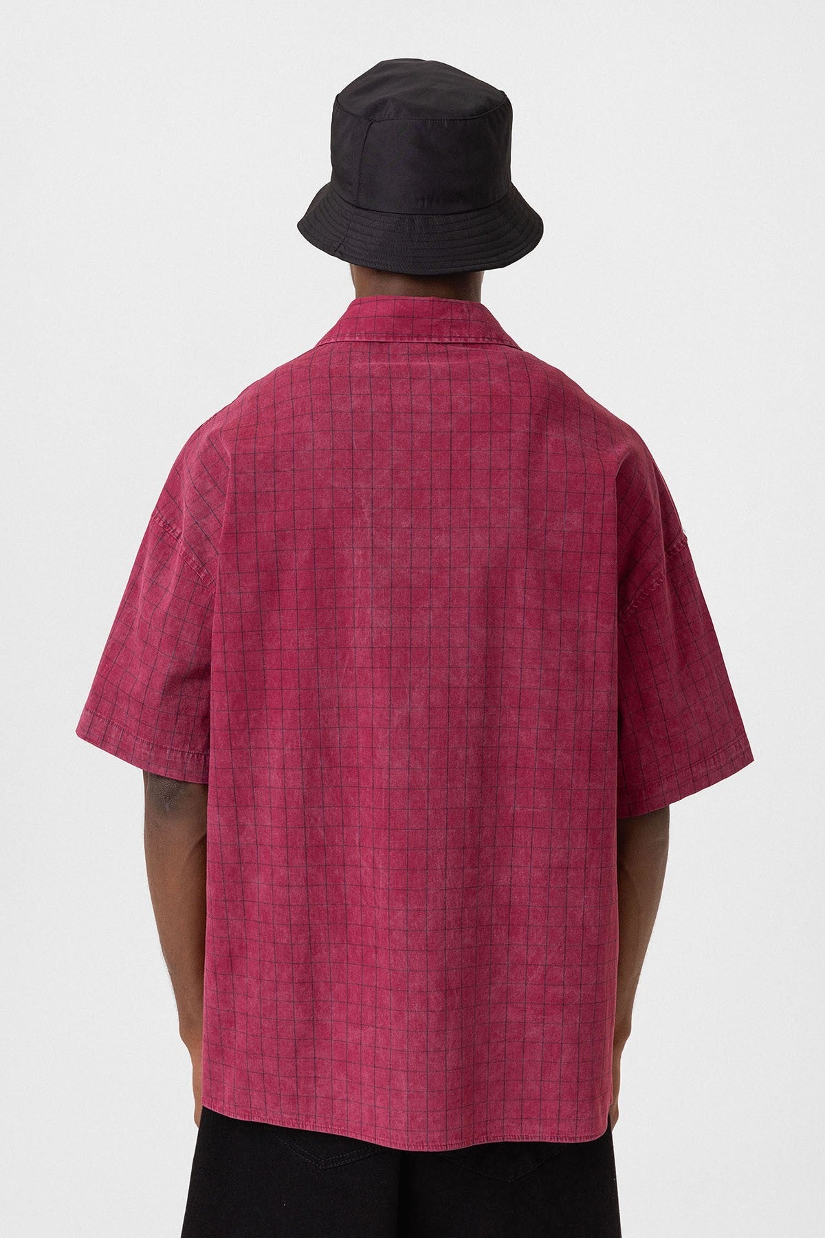 Oversized Short-Sleeve Checkered Shirt with Pockets