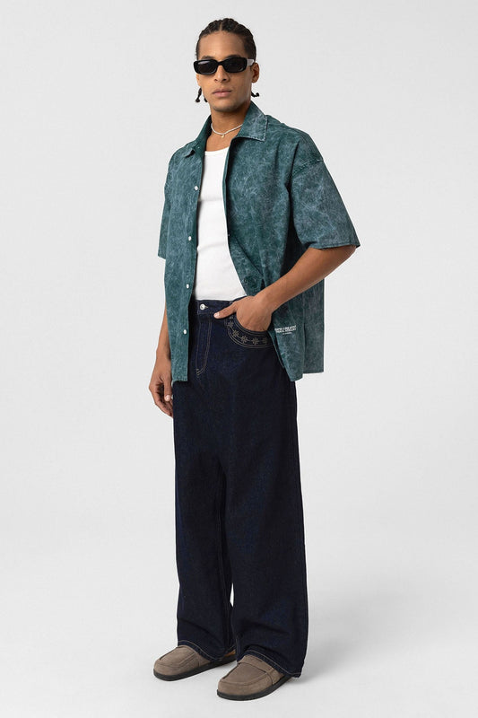 Oversized Short-Sleeve Shirt with Washed-Out Print