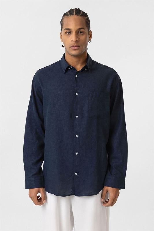 Oversized Long-Sleeve Shirt with Pocket Details