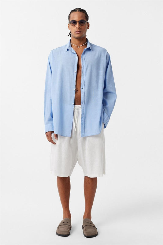 Basic Oversized Long-Sleeved Linen Shirt