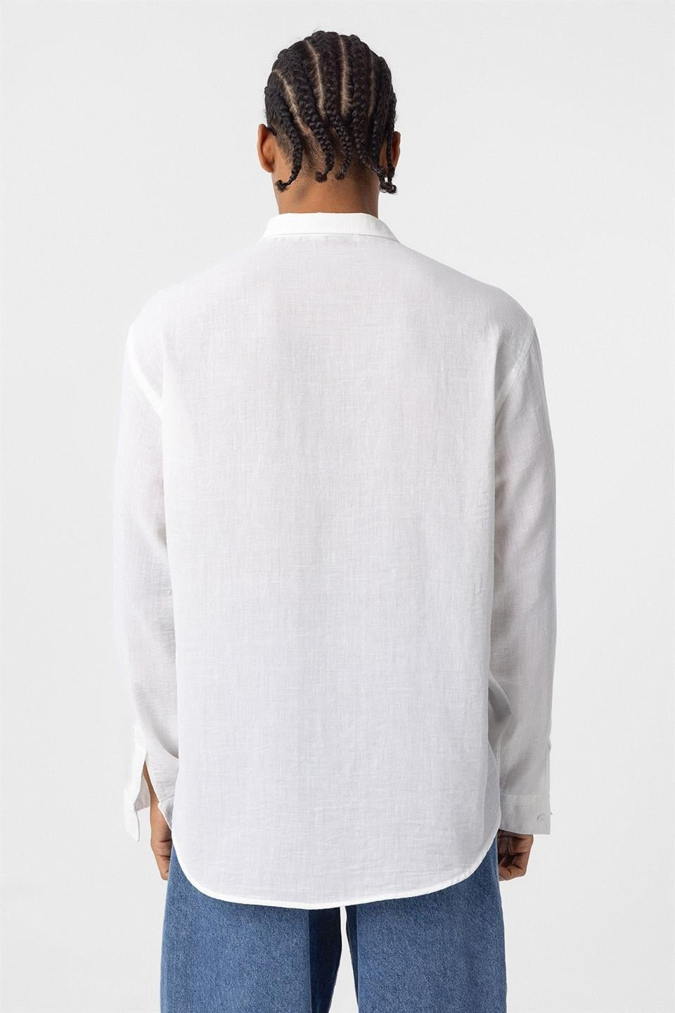Basic Oversized Long-Sleeve Linen-Look Shirt