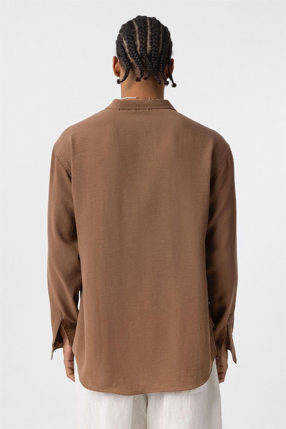Basic Oversized Long-Sleeve Linen-Look Shirt