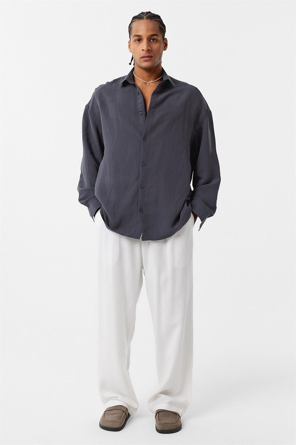 Basic Oversized Long-Sleeve Shirt
