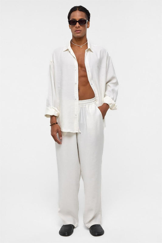 Basic Oversized Long-Sleeve Modal-Blend Shirt