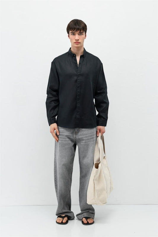 100% Linen Oversized Long-Sleeve Shirt