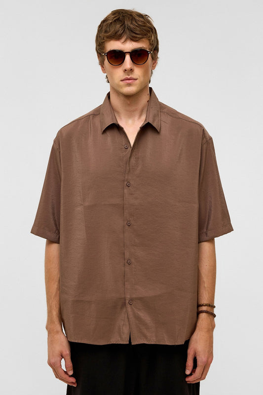 Basic Oversized Short-Sleeve Modal Shirt