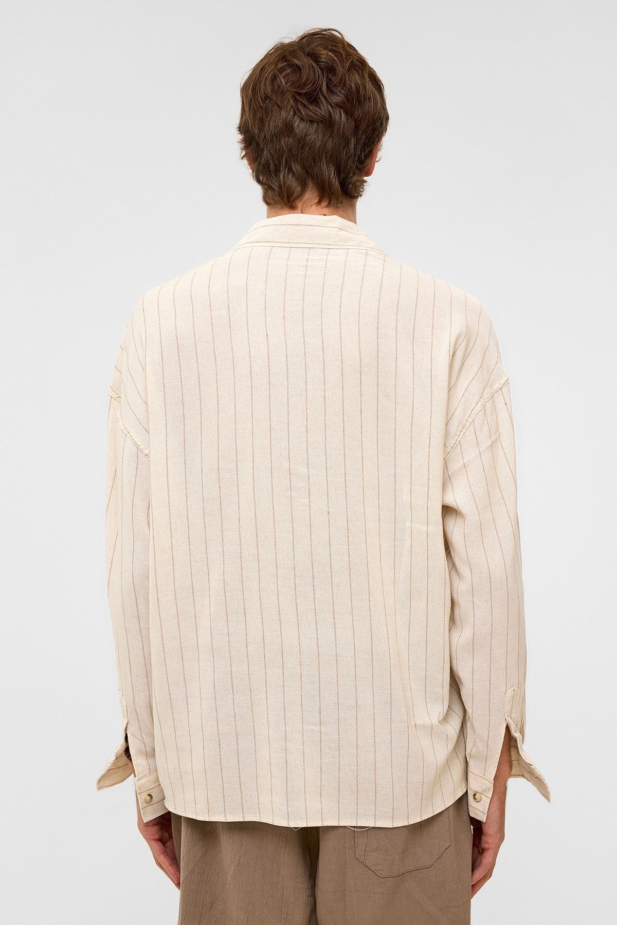 Oversized Long-Sleeved Striped Linen Shirt