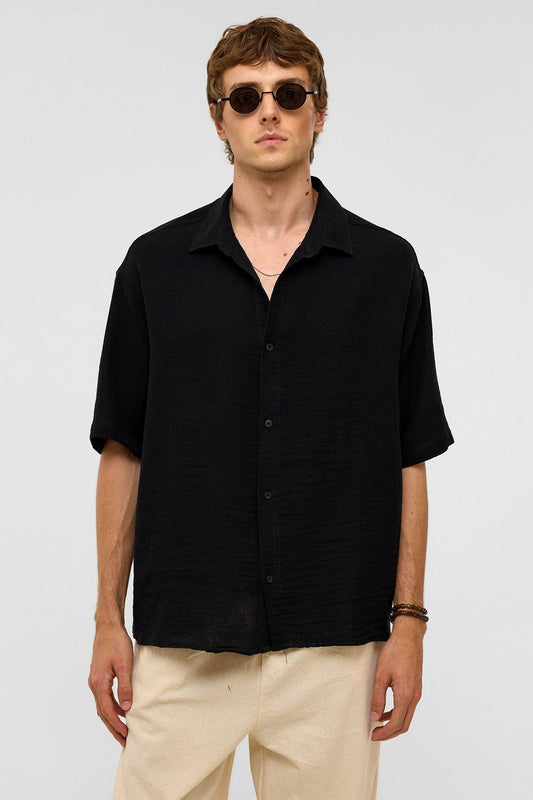 Oversized Short-Sleeved Muslin Shirt