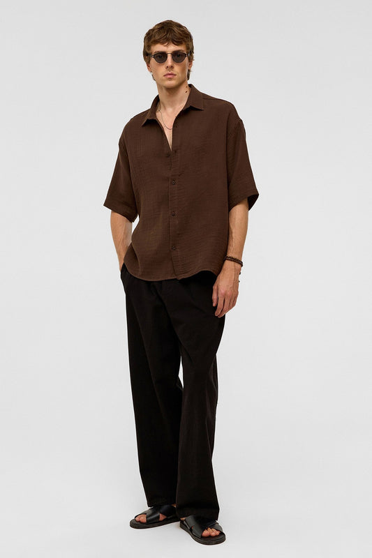 Oversized Short-Sleeved Muslin Shirt