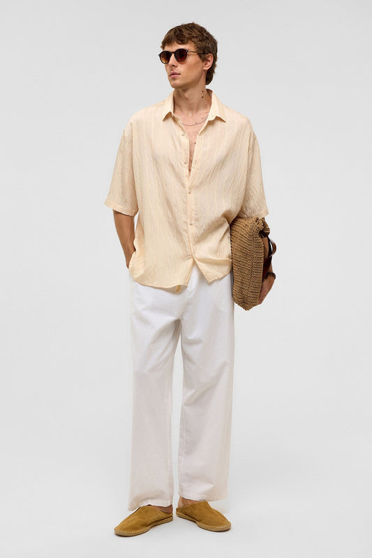 Oversized Striped Short-Sleeved Modal Shirt