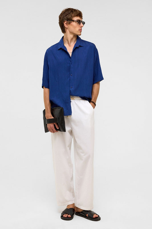 Oversized Striped Short-Sleeved Modal Shirt