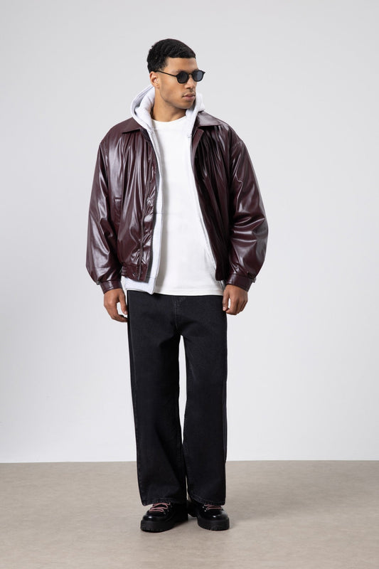 Basic Faux Leather Oversized Jacket