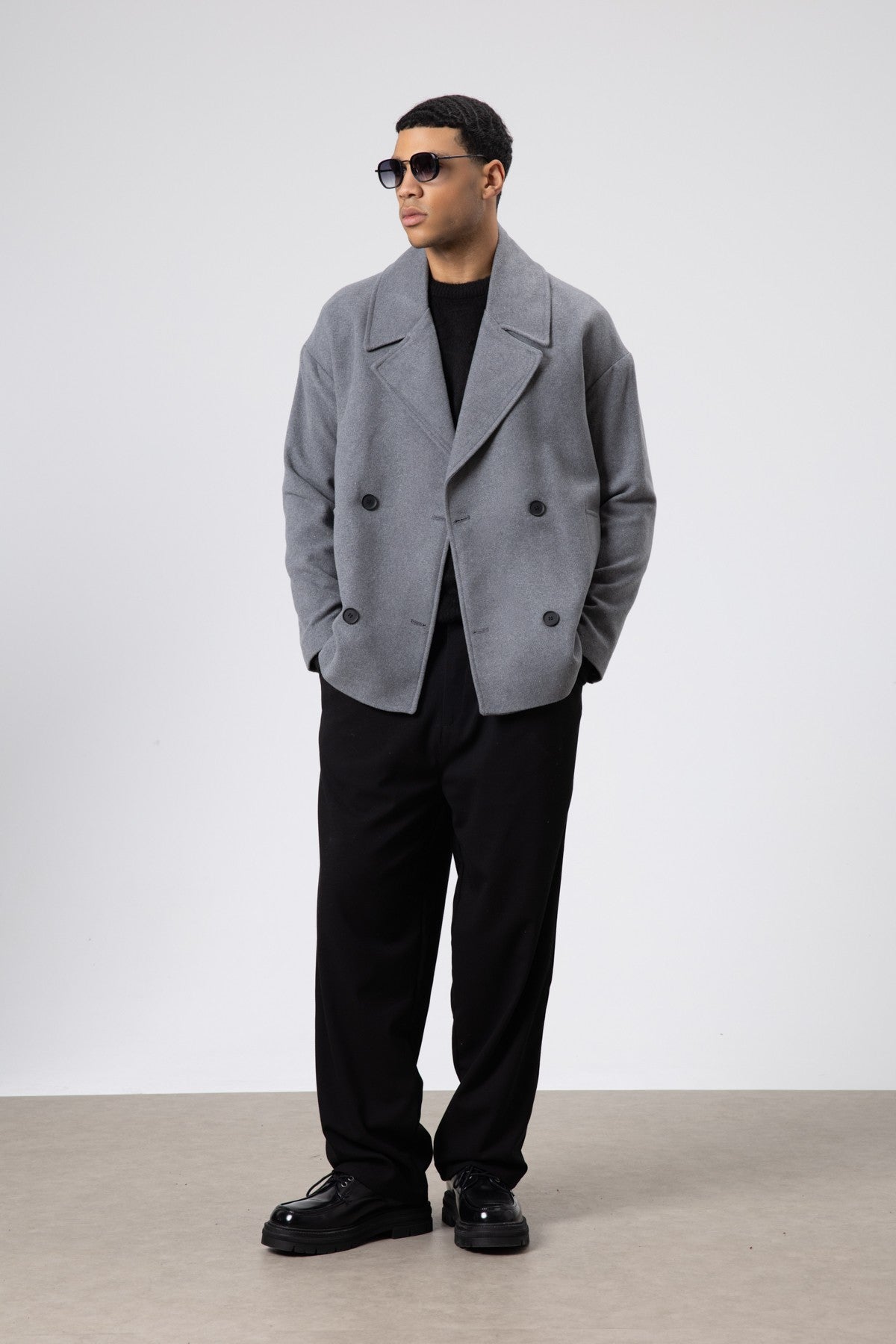 Oversized Double-Breasted Short Napped Wool Jacket