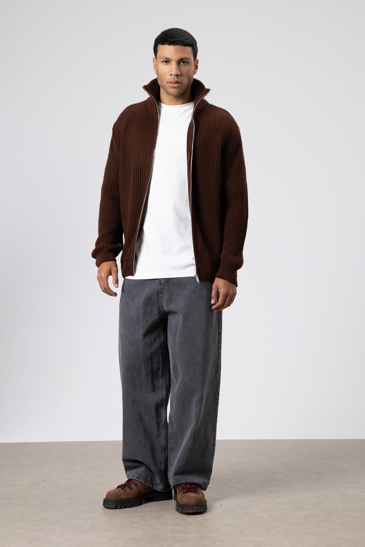 Oversized Zipper-Front Knit Cardigan