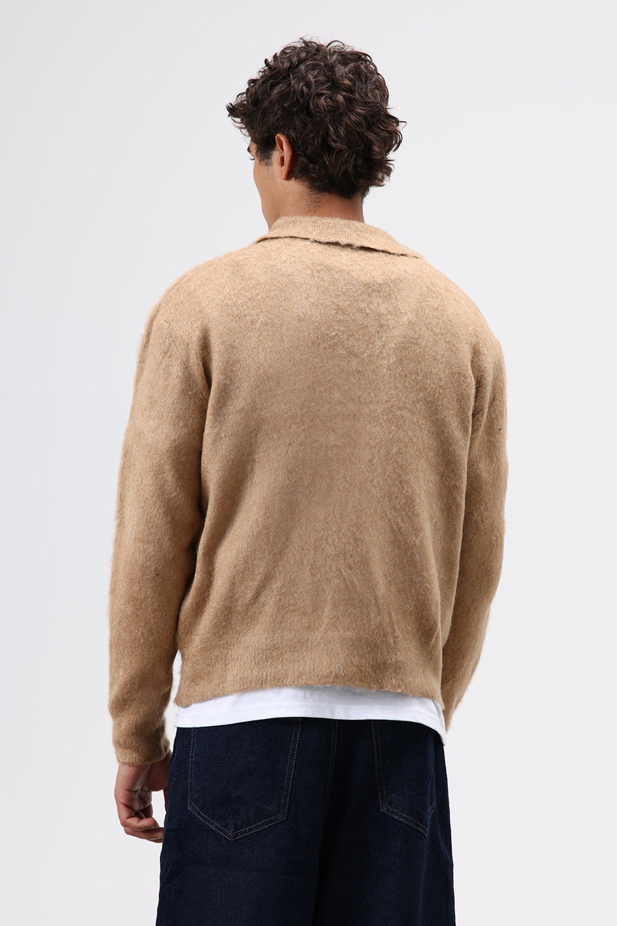 Polo Neck Soft-Textured Knit Sweater