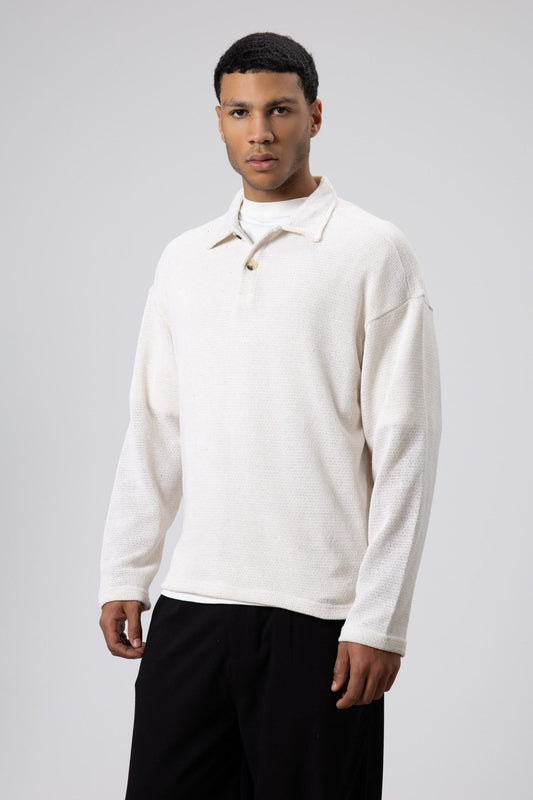 Oversized Polo-Neck Knit Sweater