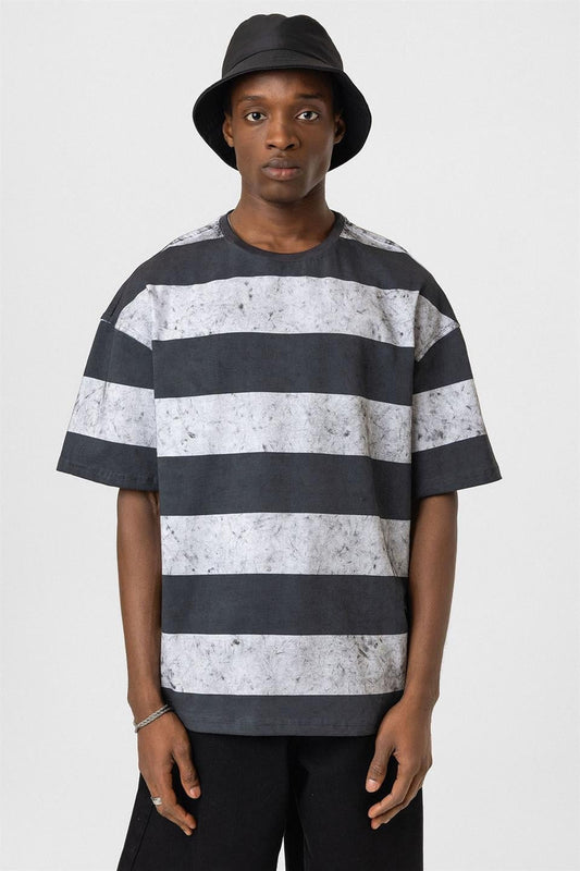 Oversized T-Shirt with Washed Stripes